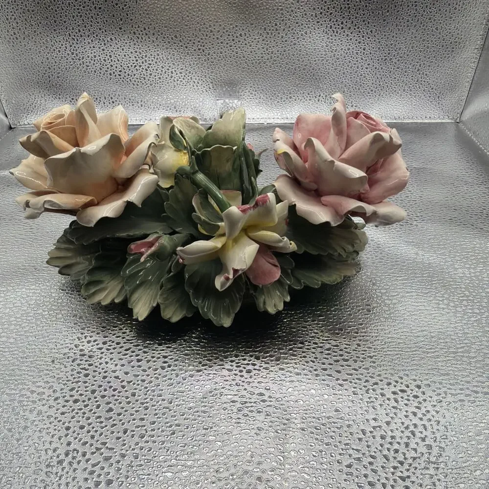 Pair Of Vintage Porcelain Floral Capodimonte Candle Holders Centerpiece
